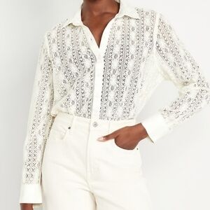 White Lace Button-Up Women's Top